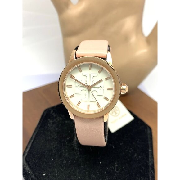 Tory Burch Women's Watch TBW2006 Gigi Quartz Rose Gold Pink Leather Band 28mm